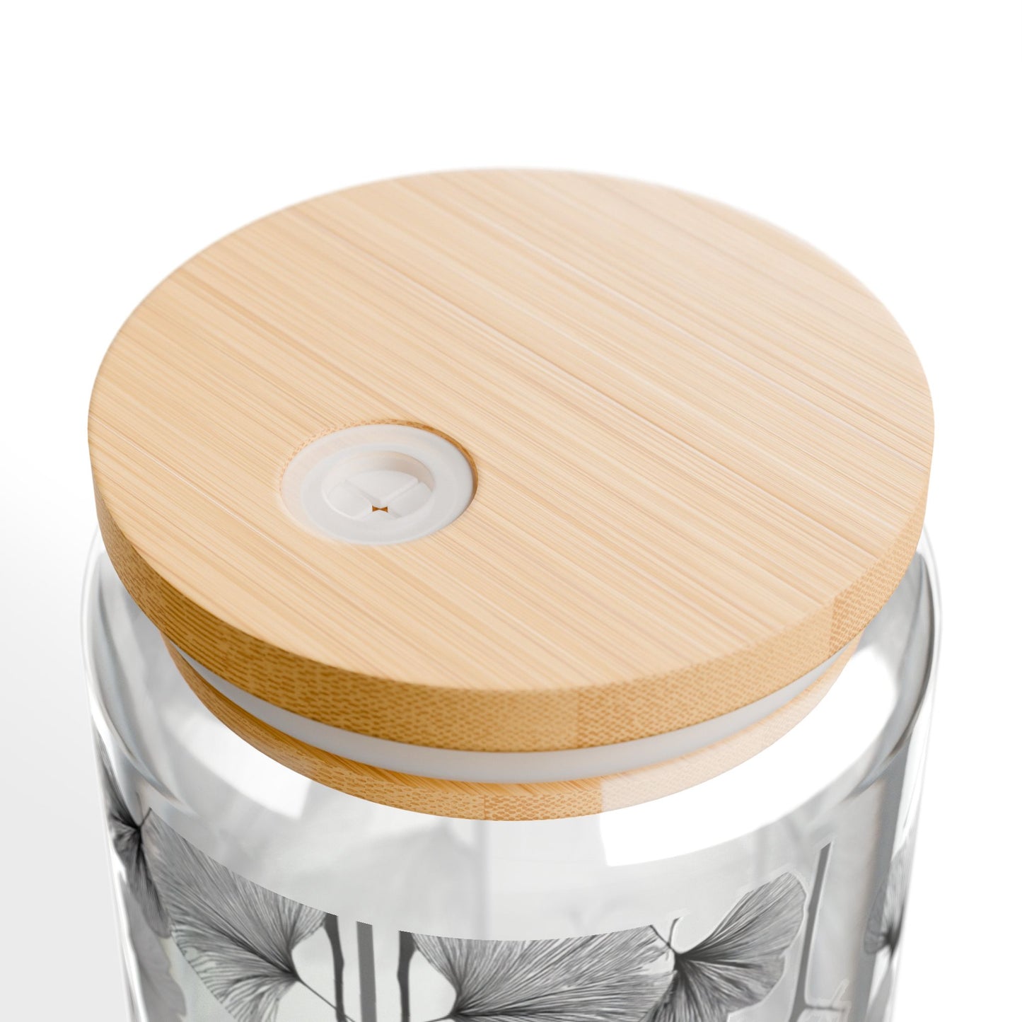 Delicate Ginko Biloba Leaves, Black & White Design for Cold Drinks - Coffee, Matcha, Tea Autumn Fall Sipper Glass with Lid/Straw, 16oz