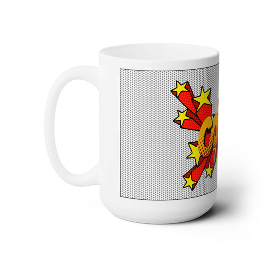 White Pop Art Comic Book Style Coffee Ceramic Mug 15oz