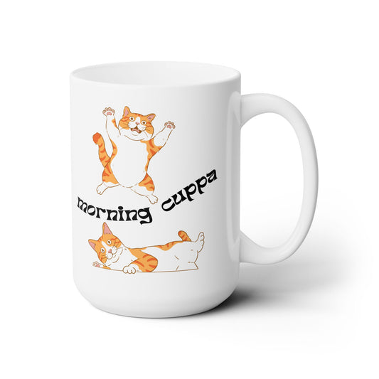 Morning Cuppa with Orange Cats, Cute White Ceramic Mug, 15oz