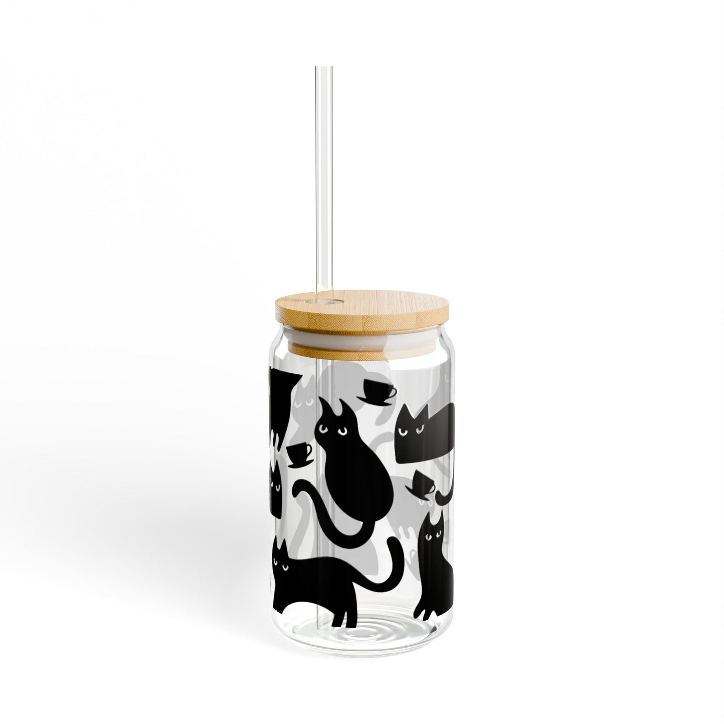 Black Cat and Coffee - Tea Cups, Sipper Glass, 16oz