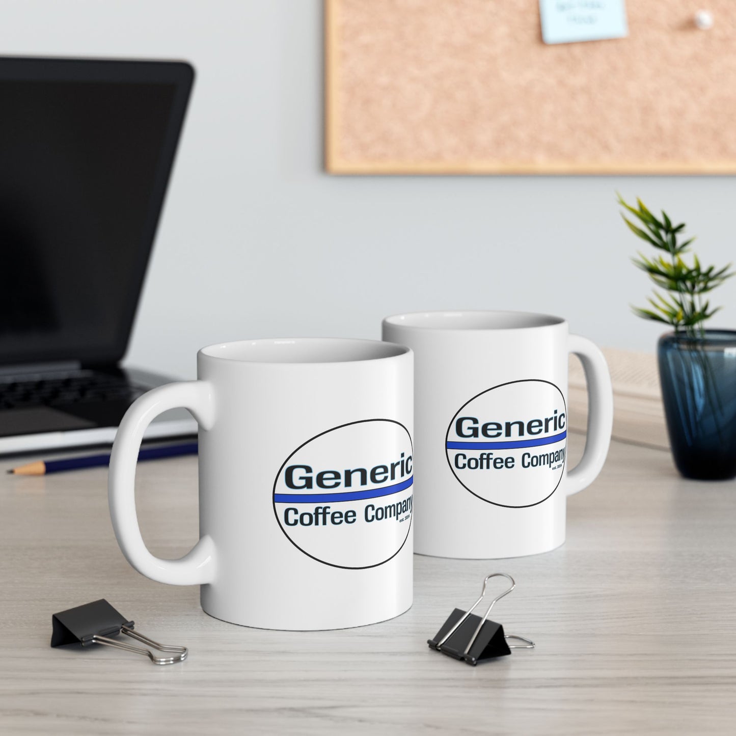 Generic Coffee Company Logo Ceramic White Mug, 11oz Coffee Mug, Two-Sided Double Logo