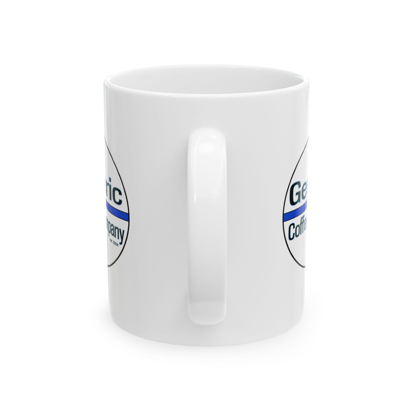 Generic Coffee Company Logo Ceramic White Mug, 11oz Coffee Mug, Two-Sided Double Logo