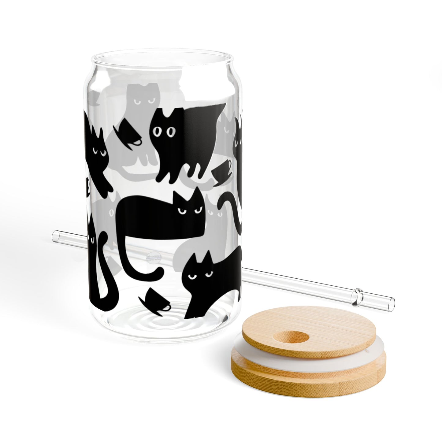 Black Cat and Coffee - Tea Cups, Sipper Glass, 16oz
