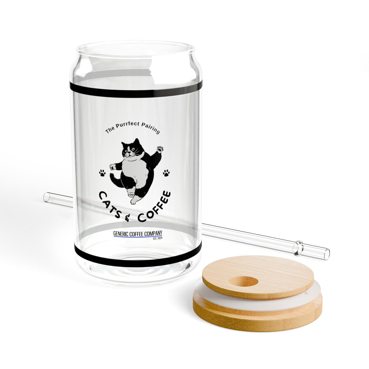 Purrfect Pairing for Cold Drinks - Cats & Coffee Sipper Glass with Lid/Straw, 16oz