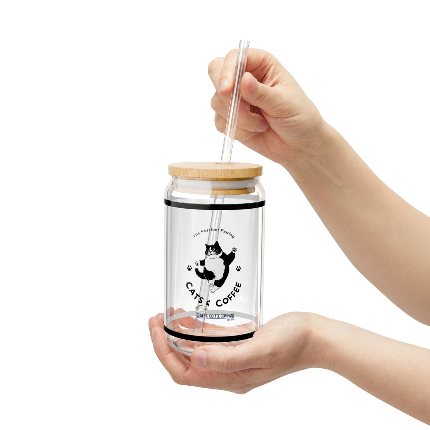 Purrfect Pairing for Cold Drinks - Cats & Coffee Sipper Glass with Lid/Straw, 16oz