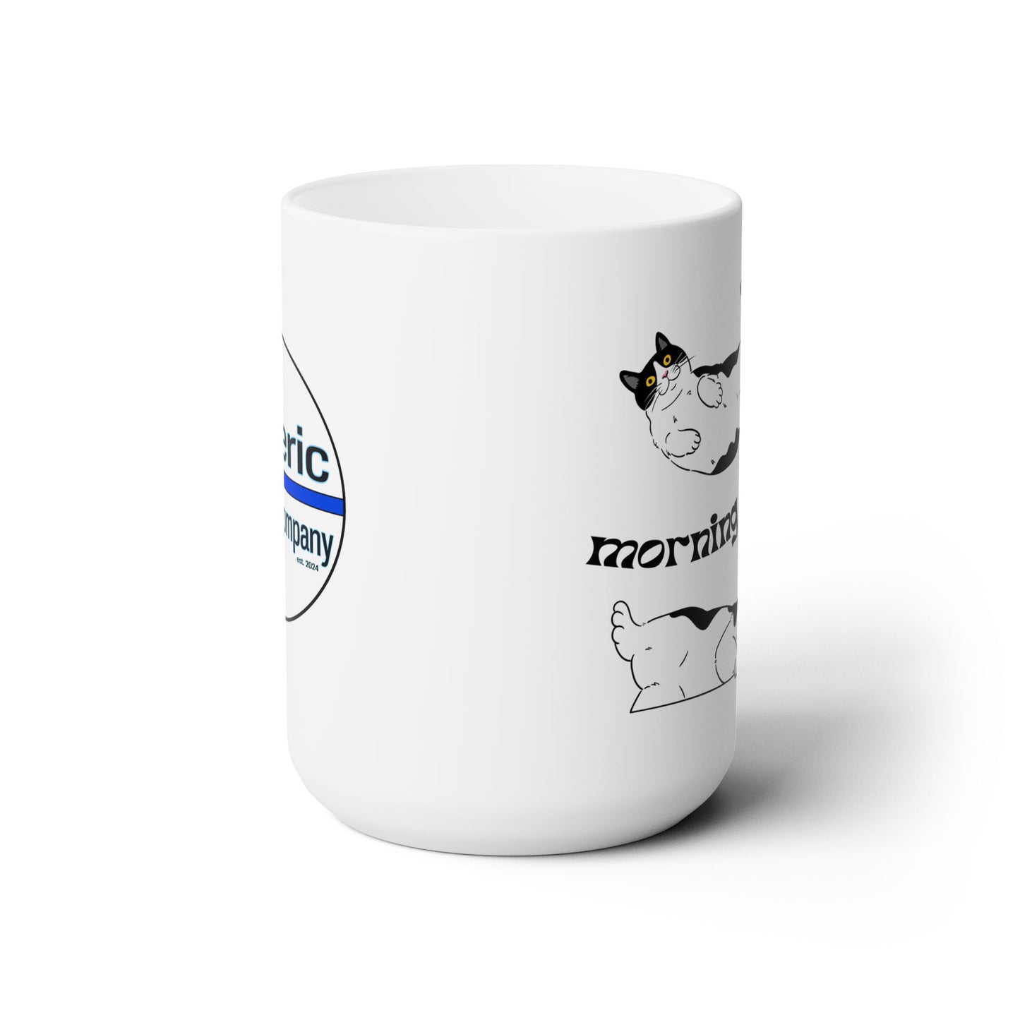 Morning Cuppa with Tuxedo Cats, Cute White Ceramic Mug, 15oz