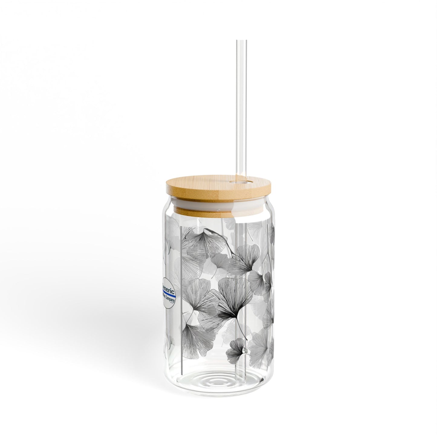 Delicate Ginko Biloba Leaves, Black & White Design for Cold Drinks - Coffee, Matcha, Tea Autumn Fall Sipper Glass with Lid/Straw, 16oz