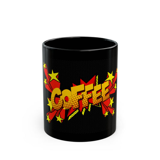 Black Pop Art Comic Book Style Coffee Ceramic Mug, Your Choice of 11oz or 15oz Mug Size