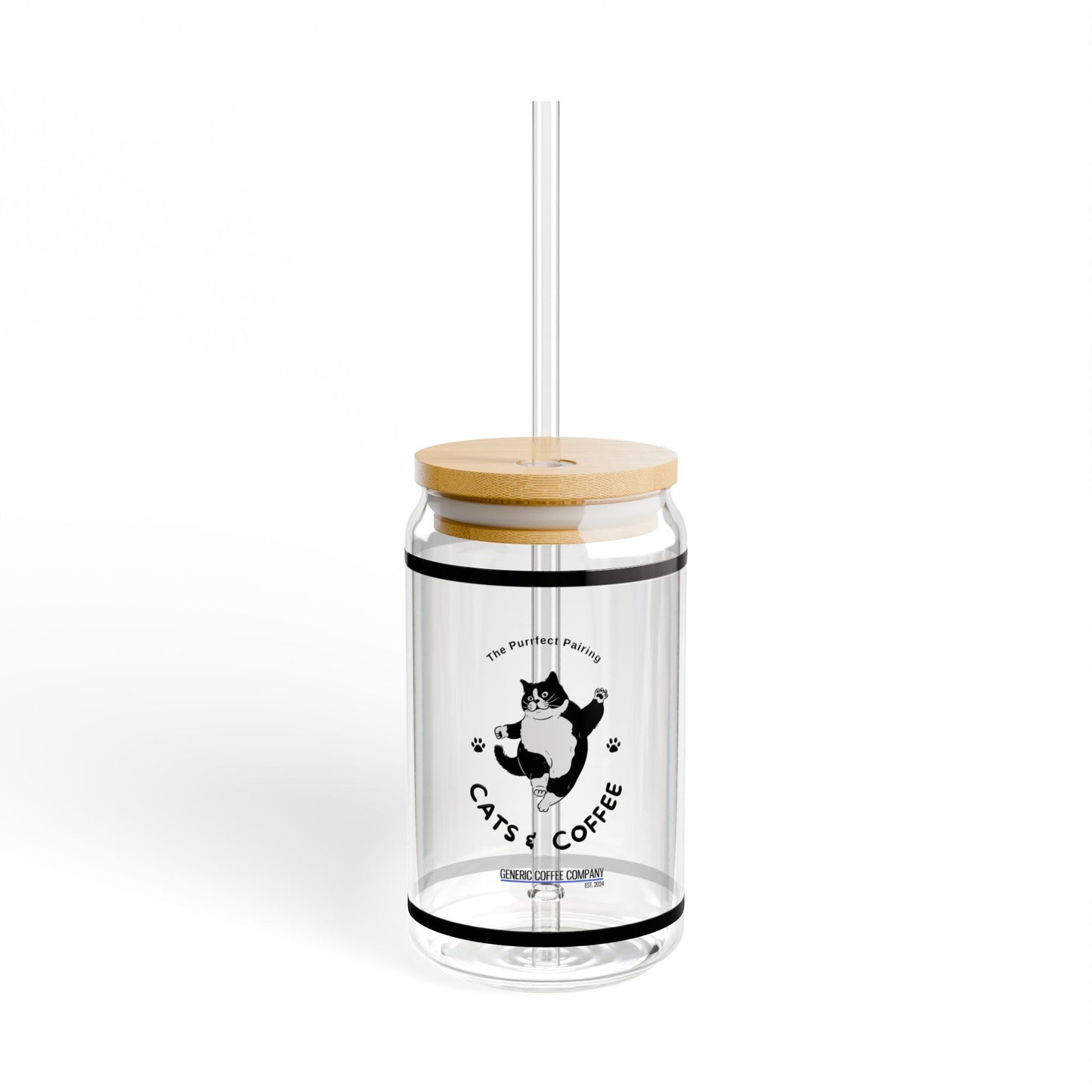 Purrfect Pairing for Cold Drinks - Cats & Coffee Sipper Glass with Lid/Straw, 16oz