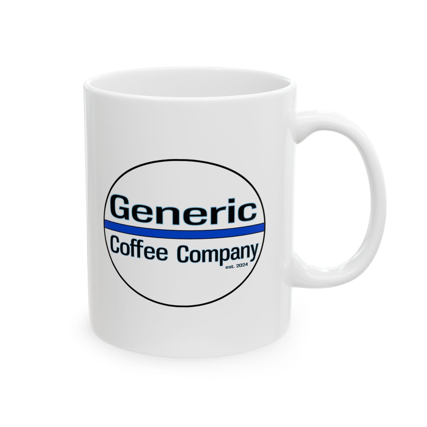 Generic Coffee Company Logo Ceramic White Mug, 11oz Coffee Mug, Two-Sided Double Logo