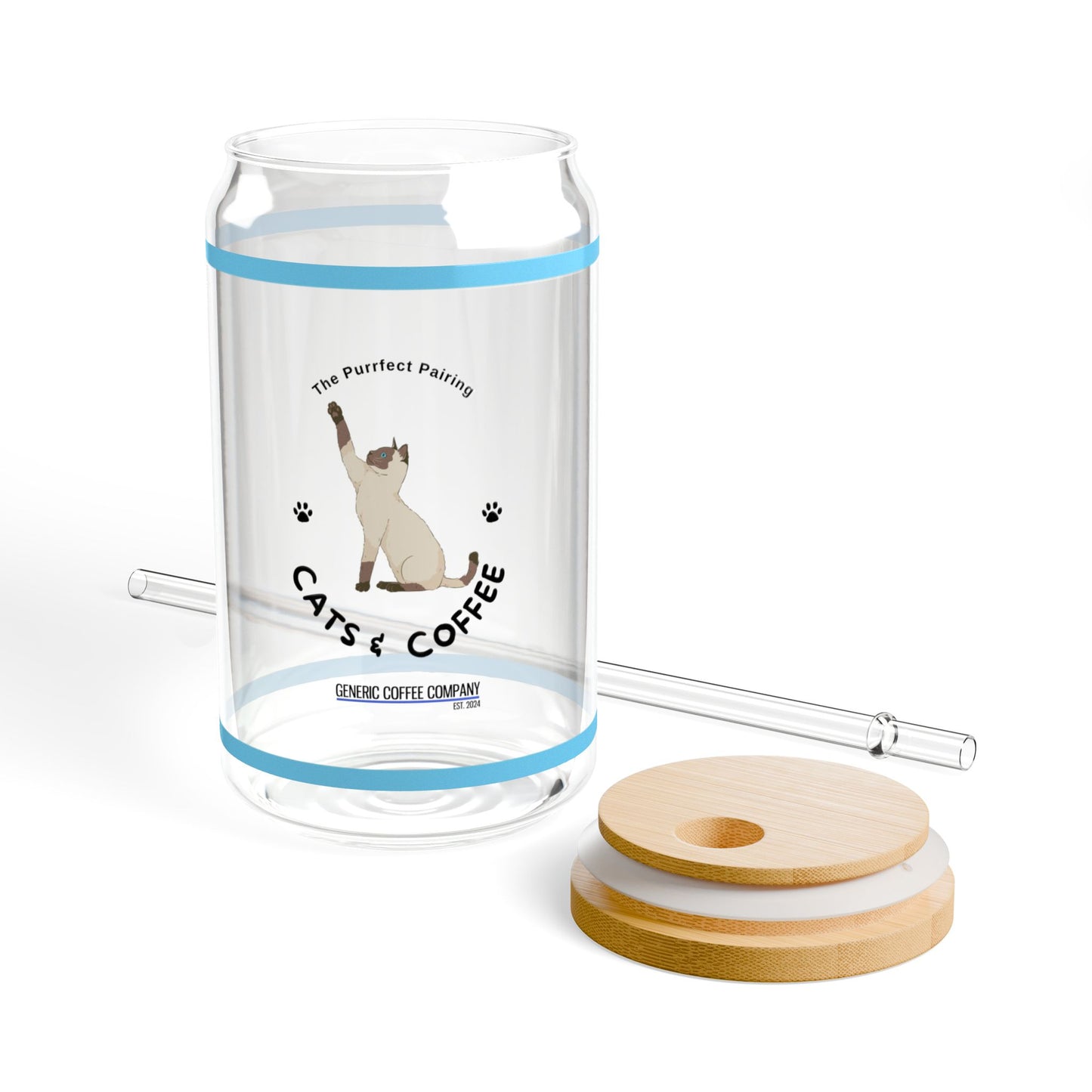 Purrfect Pairing for Cold Drinks - Siamese Cats & Coffee Sipper Glass with Lid/Straw, 16oz