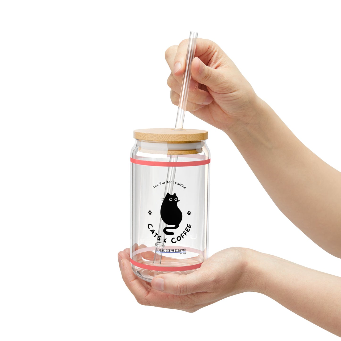 Purrfect Pairing for Cold Drinks - Black Void Cats & Coffee Sipper Glass with Lid/Straw, 16oz