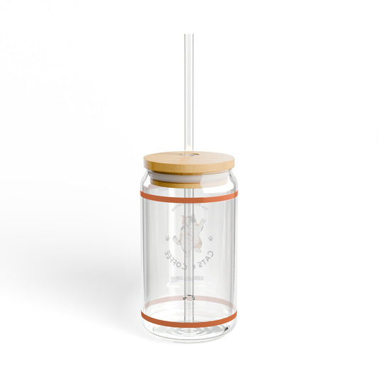 Purrfect Pairing for Cold Drinks - Calico Cats & Coffee Sipper Glass with Lid/Straw, 16oz