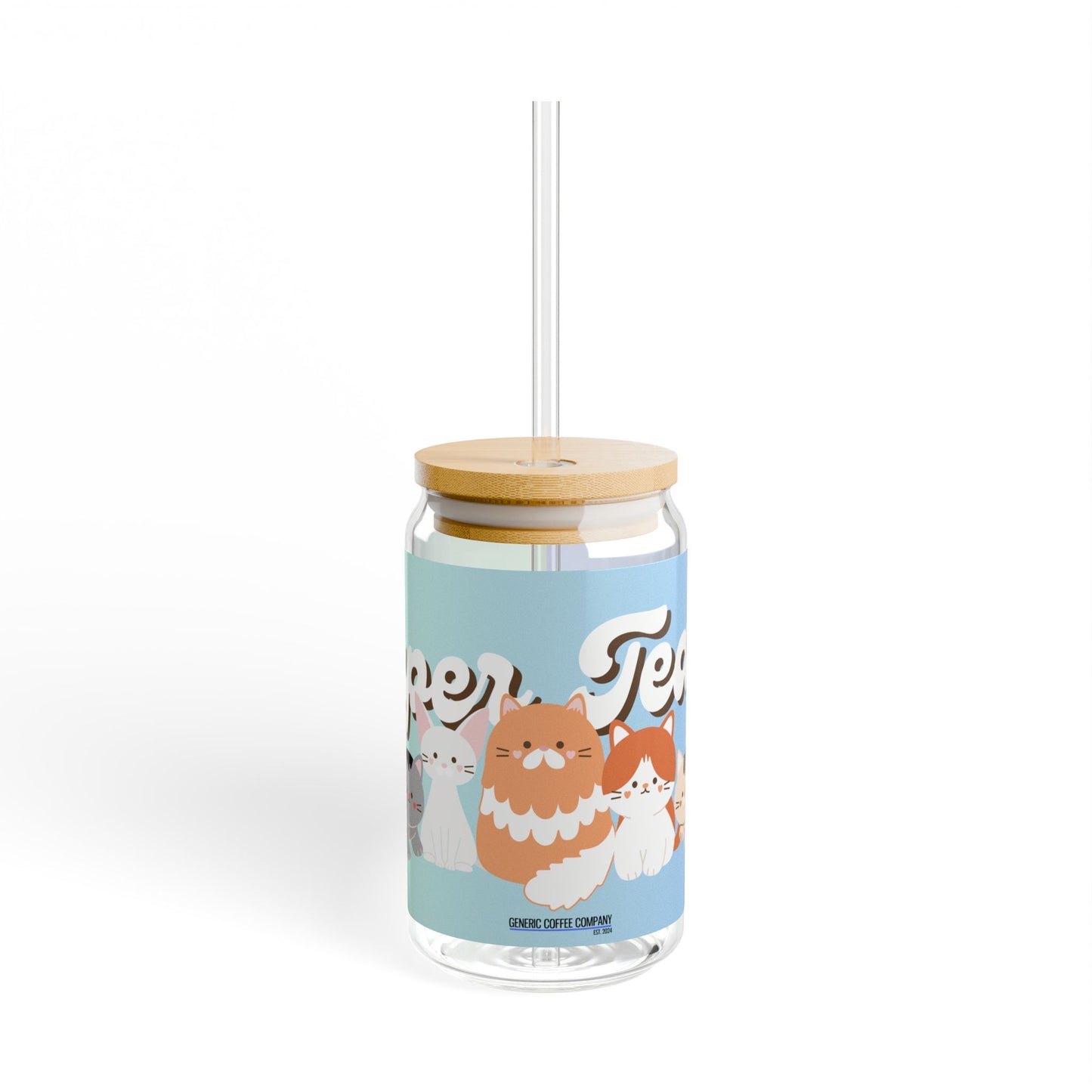 Super Team Cats Sipper Glass with Lid & Straw, 16oz