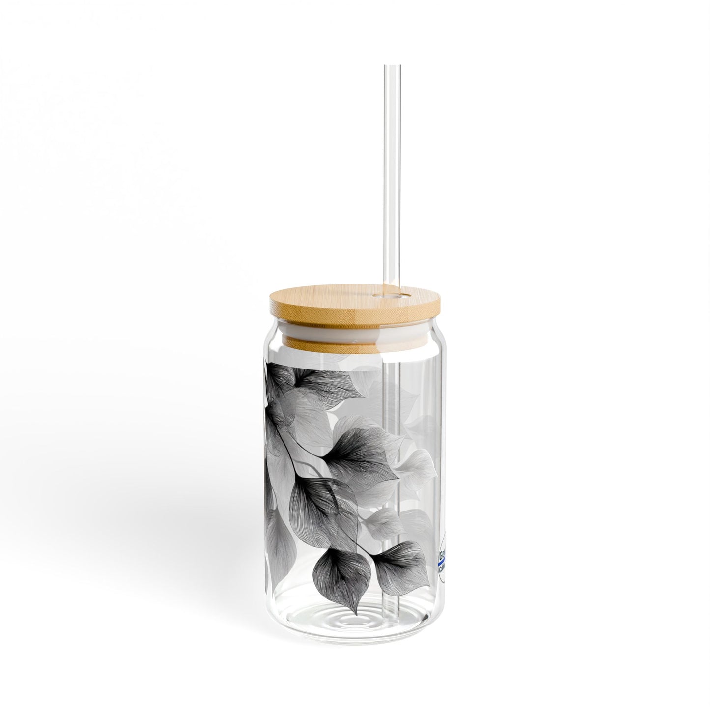 Sweeping Leaves, Black & White Design for Cold Drinks - Coffee, Matcha, Tea Autumn Fall Sipper Glass with Lid/Straw, 16oz
