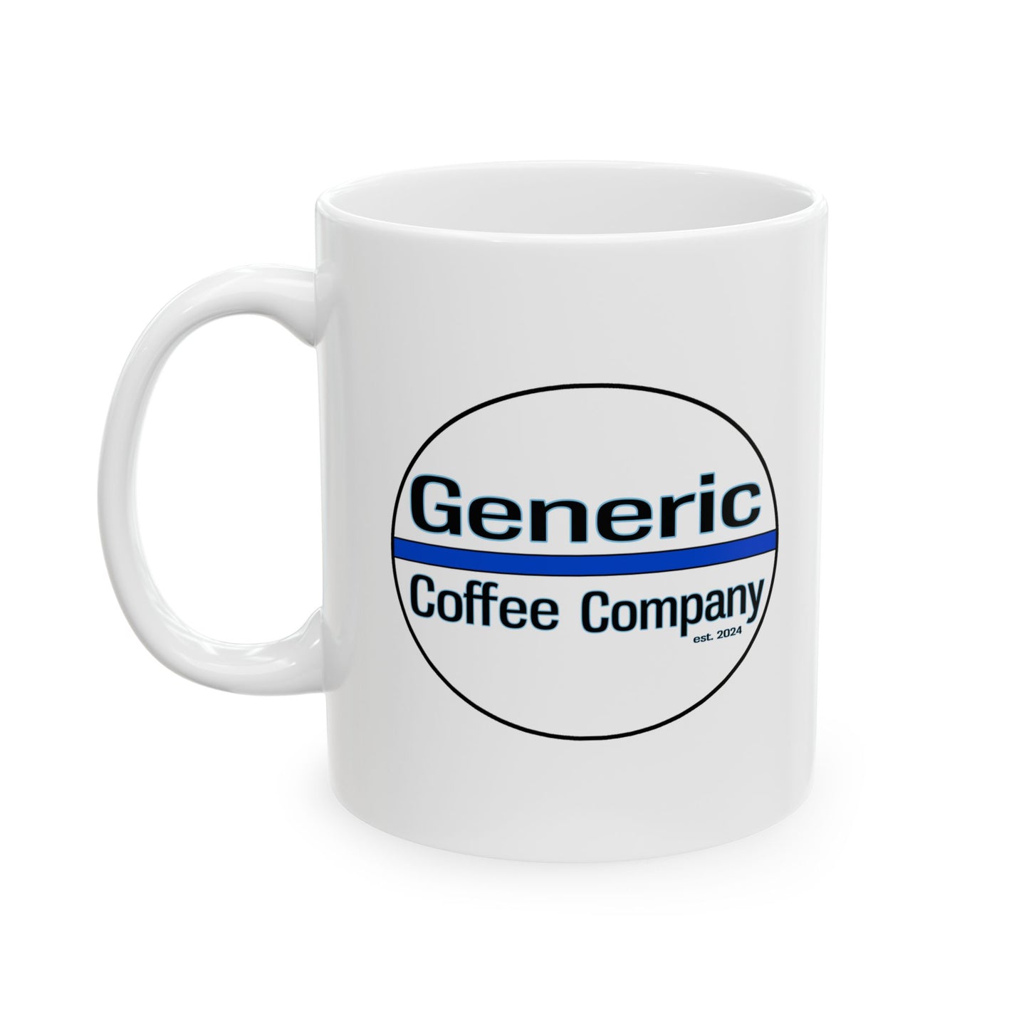 Generic Coffee Company Logo Ceramic White Mug, 11oz Coffee Mug, Two-Sided Double Logo
