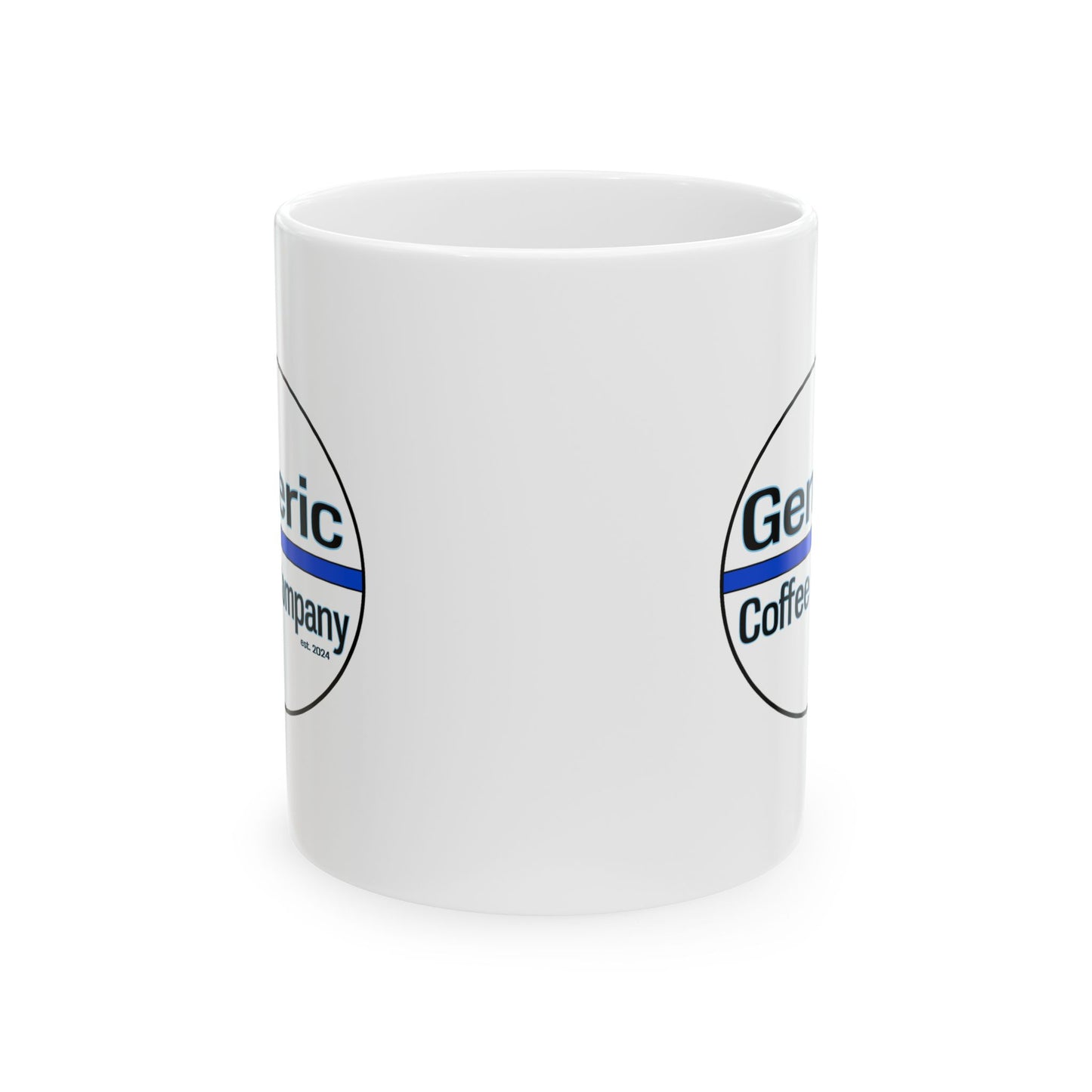 Generic Coffee Company Logo Ceramic White Mug, 11oz Coffee Mug, Two-Sided Double Logo