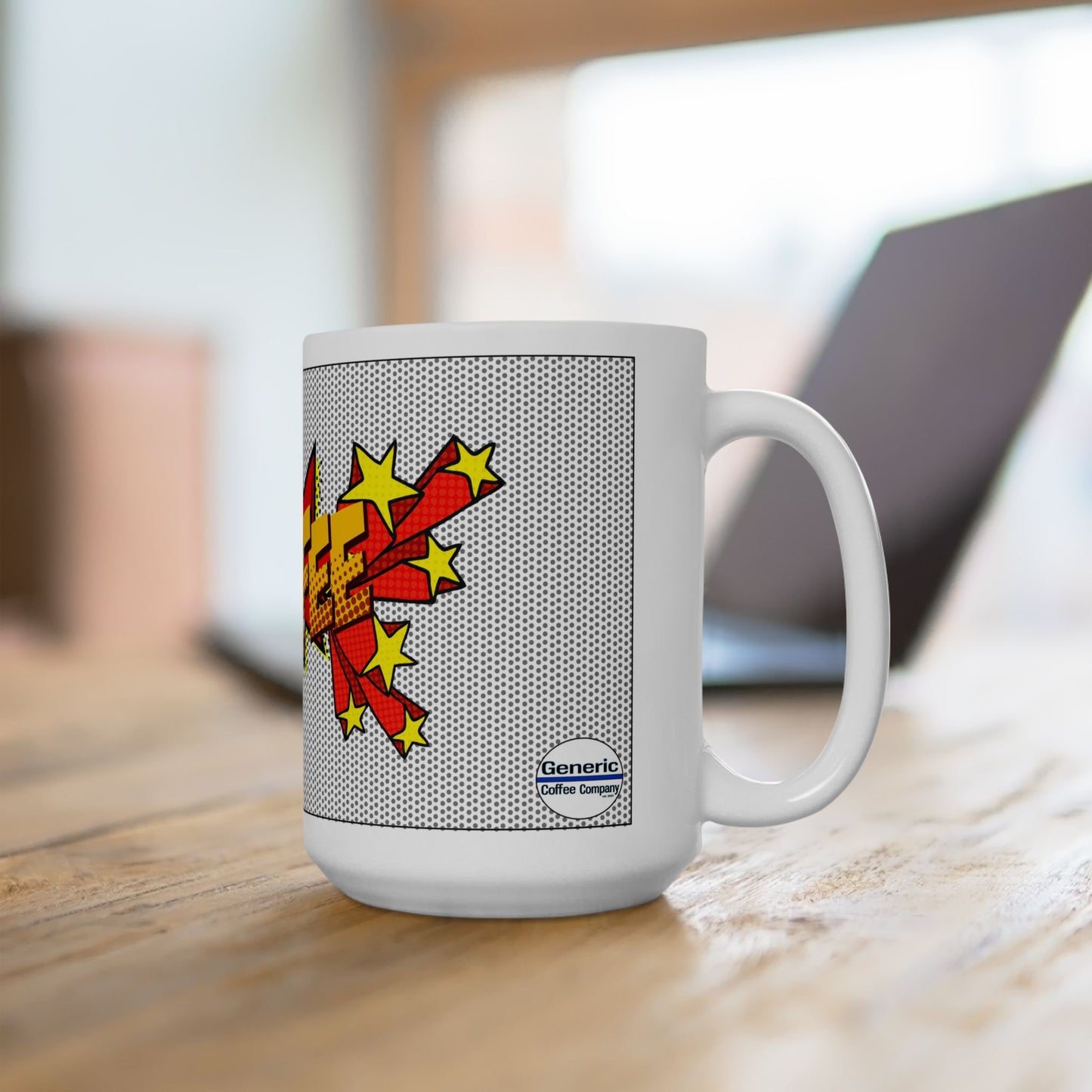 White Pop Art Comic Book Style Coffee Ceramic Mug 15oz