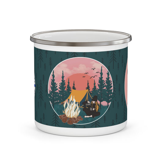 Life is Better by the Campfire, Contemporary Rugged Style, Vintage Enamel Camping Mug, 12 oz