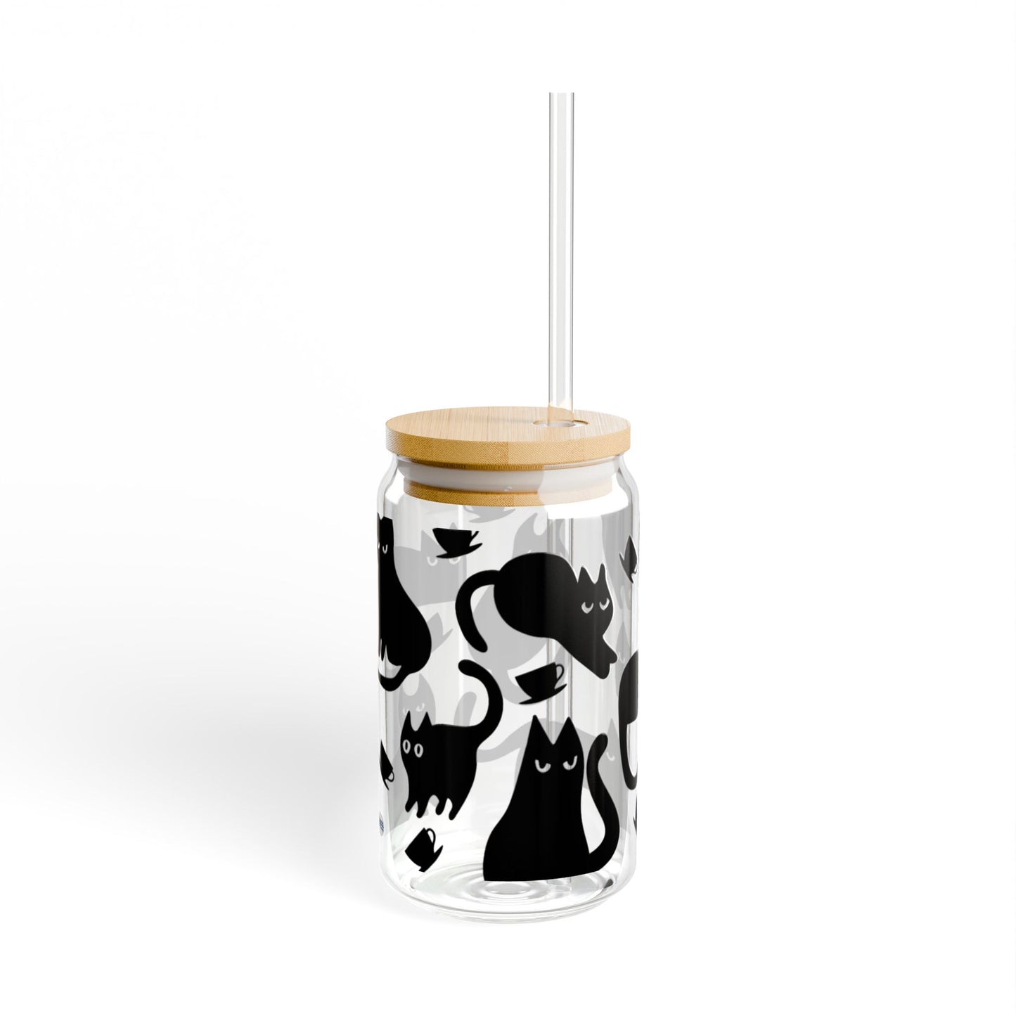 Black Cat and Coffee - Tea Cups, Sipper Glass, 16oz