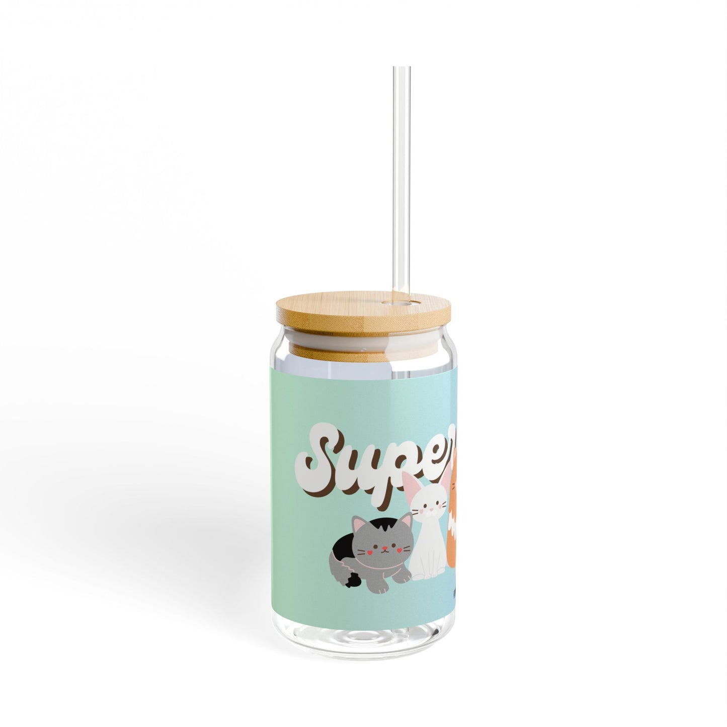 Super Team Cats Sipper Glass with Lid & Straw, 16oz