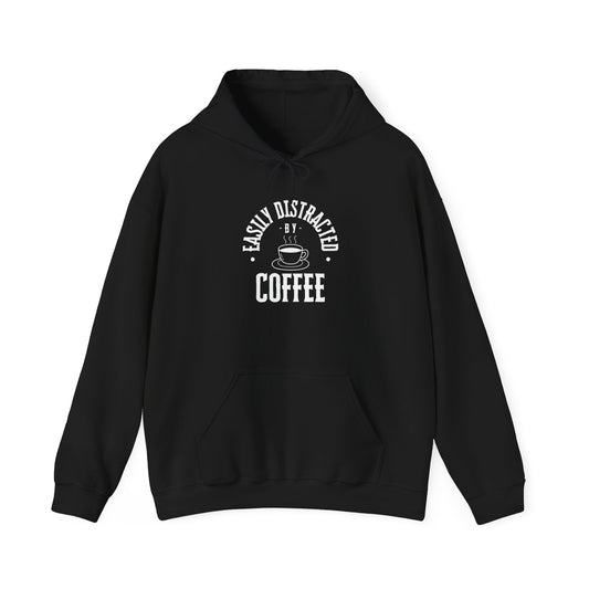 Easily Distracted by Coffee, Graphic Generic Coffee Company Hooded Sweatshirt, Multiple Colors