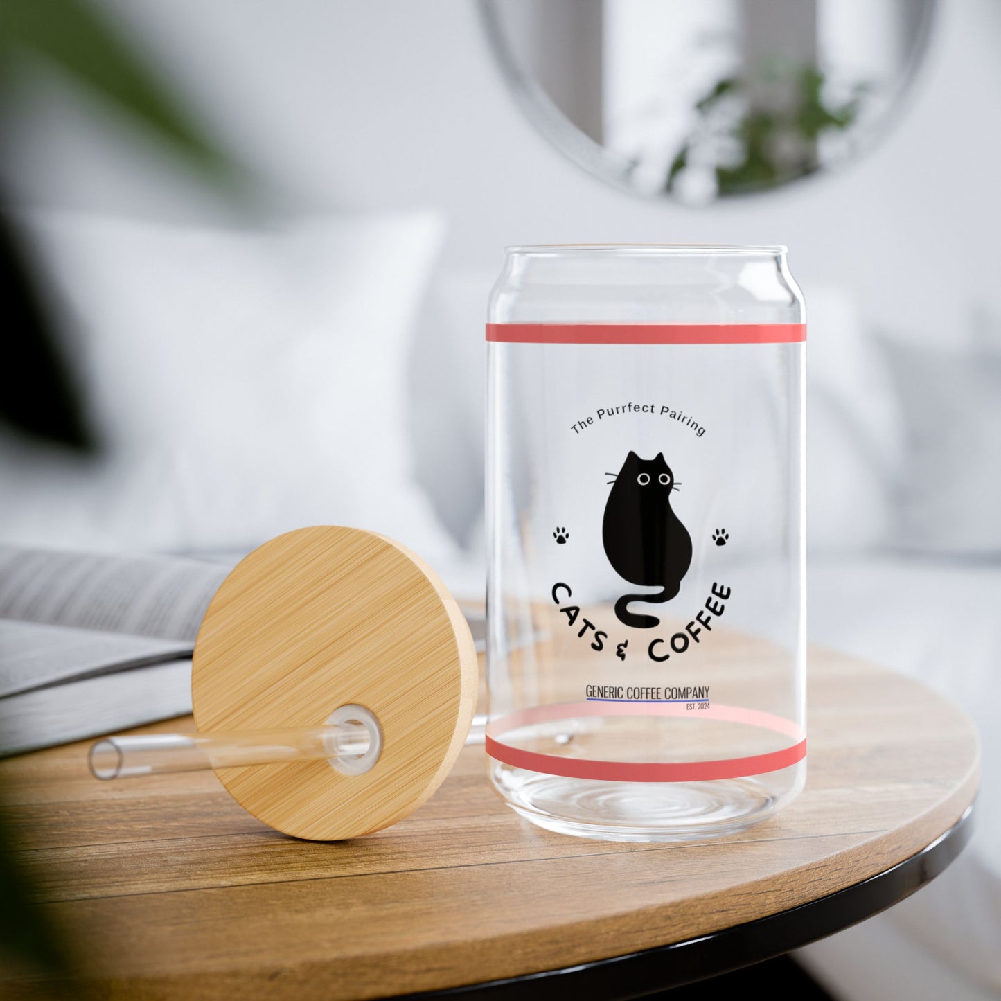 Purrfect Pairing for Cold Drinks - Black Void Cats & Coffee Sipper Glass with Lid/Straw, 16oz
