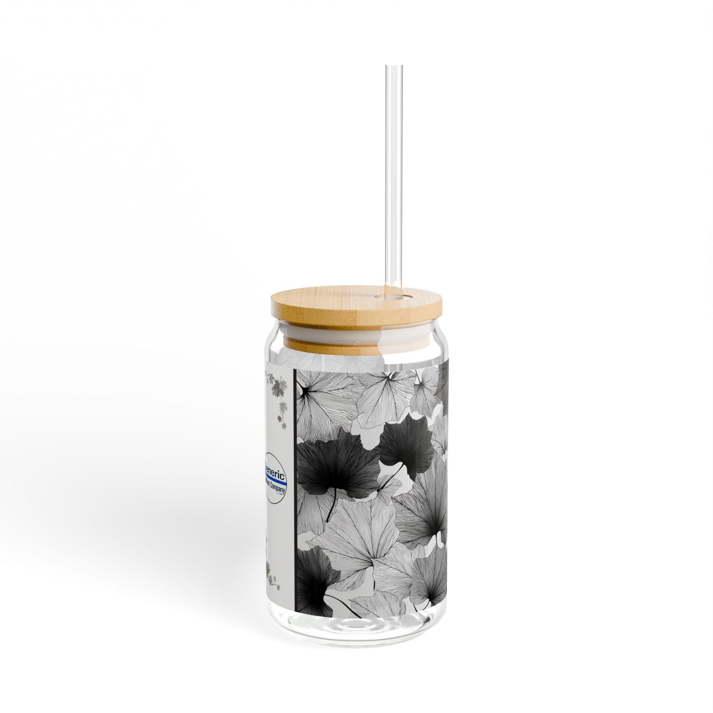 Lux Leaves, Black & White Design for Cold Drinks - Coffee, Matcha, Tea Autumn Fall Sipper Glass with Lid/Straw, 16oz