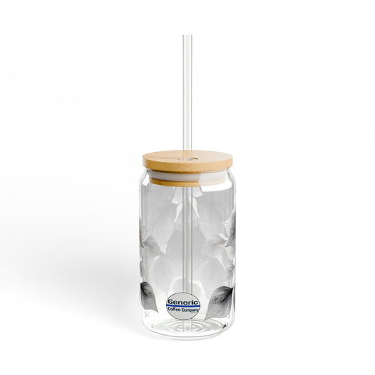 Sweeping Leaves, Black & White Design for Cold Drinks - Coffee, Matcha, Tea Autumn Fall Sipper Glass with Lid/Straw, 16oz