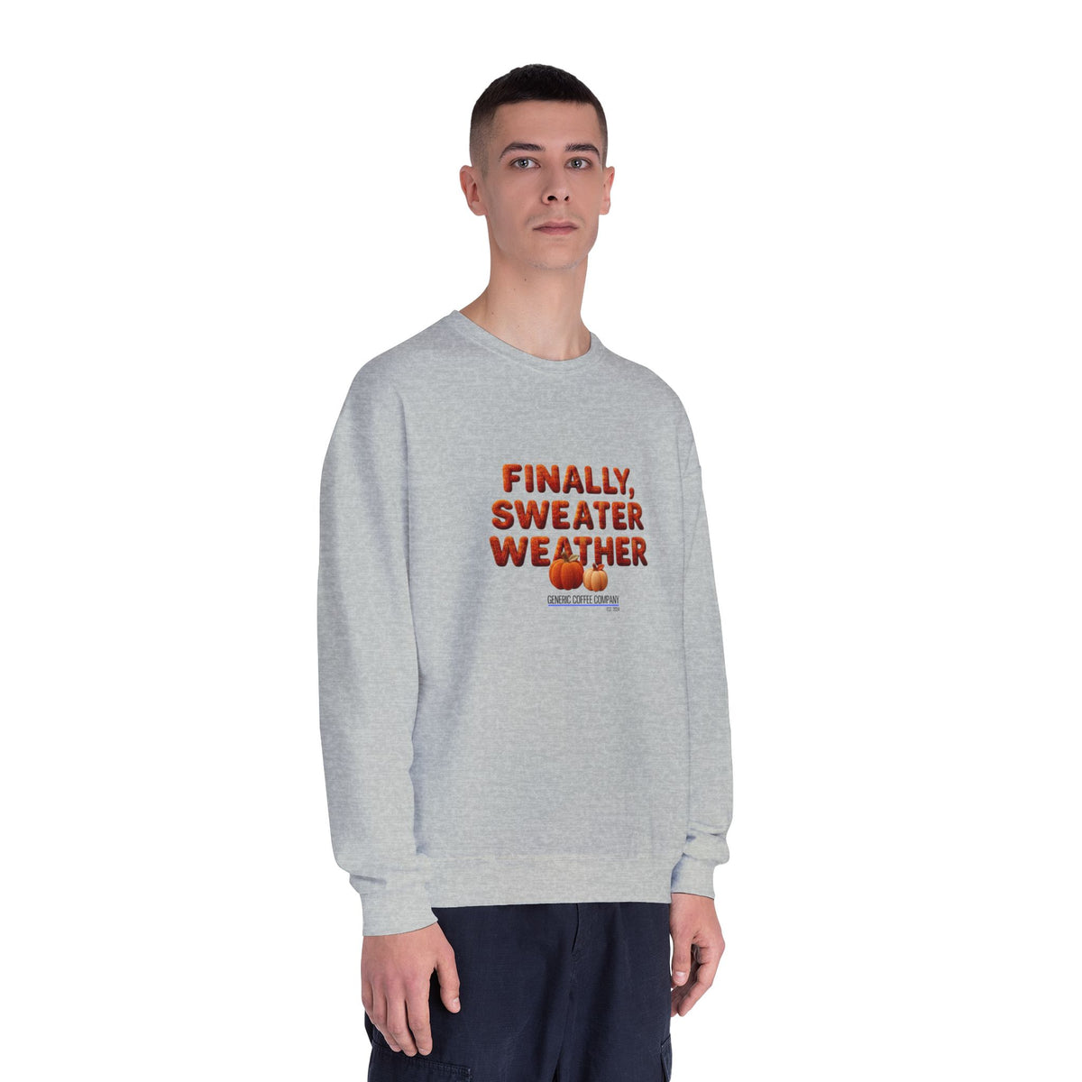Crewneck Sweatshirt — "Finally, Sweater Weather" With Pumpkins Cozy Fall Pullover