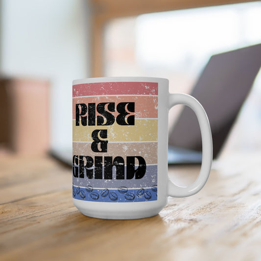 Rise & Grind Vintage Retro Pastel Ceramic Mug 15oz