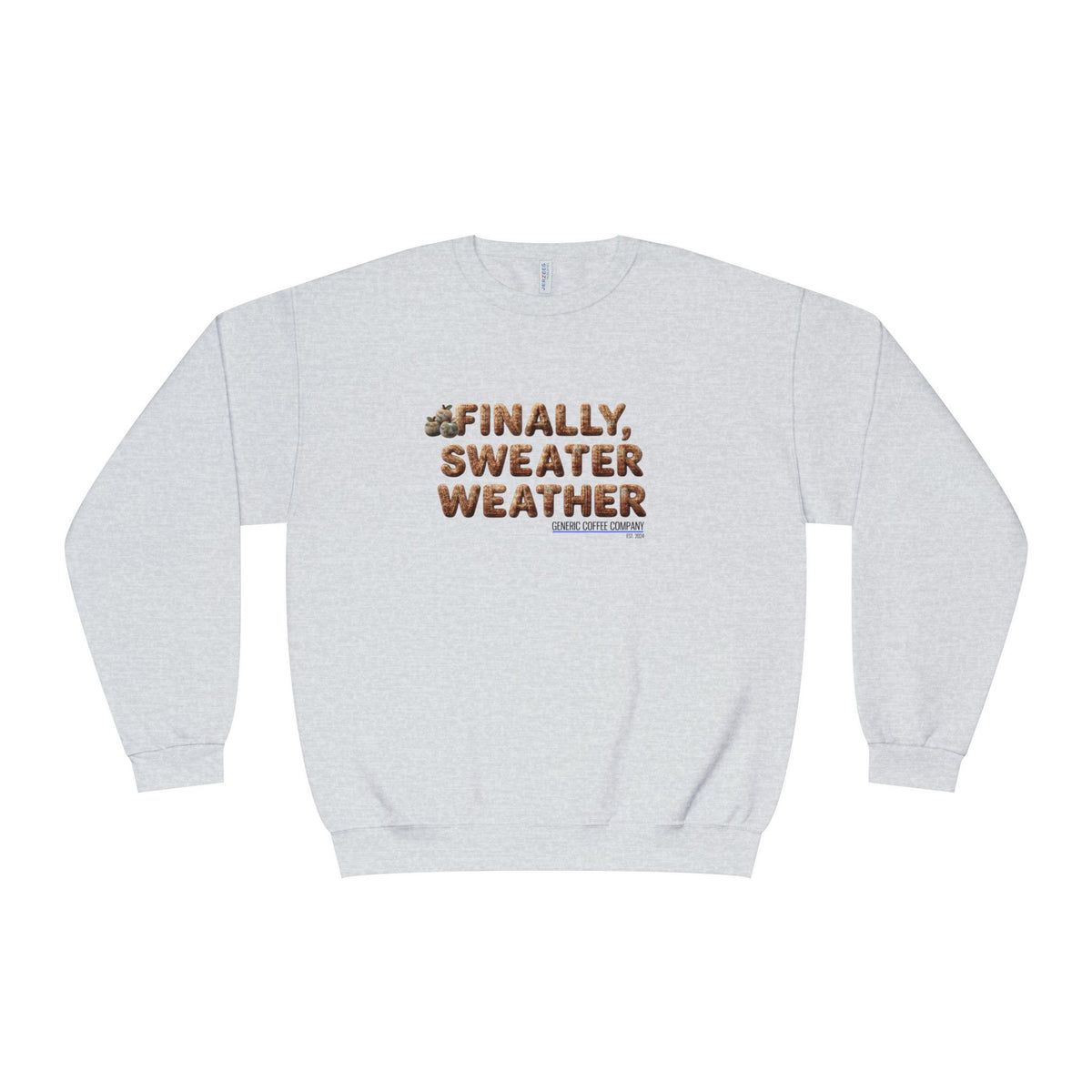 Crewneck Sweatshirt — "Finally, Sweater Weather" With Apples Cozy Fall Pullover (Tan Text)