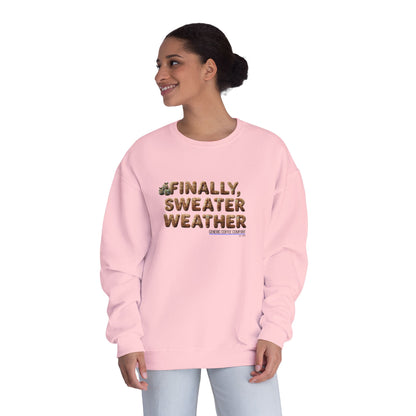 Crewneck Sweatshirt — "Finally, Sweater Weather" With Apples Cozy Fall Pullover (Tan Text)