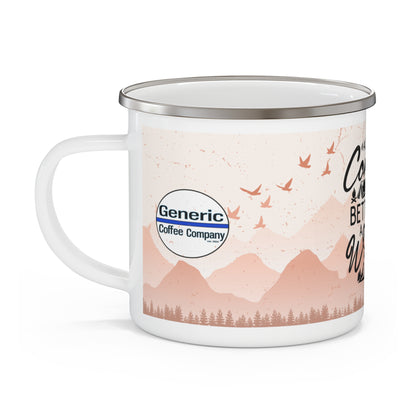 A Good Day Camping, Ombre Terracotta Pastel Funny Saying Enamel Camping Mug, 12 oz