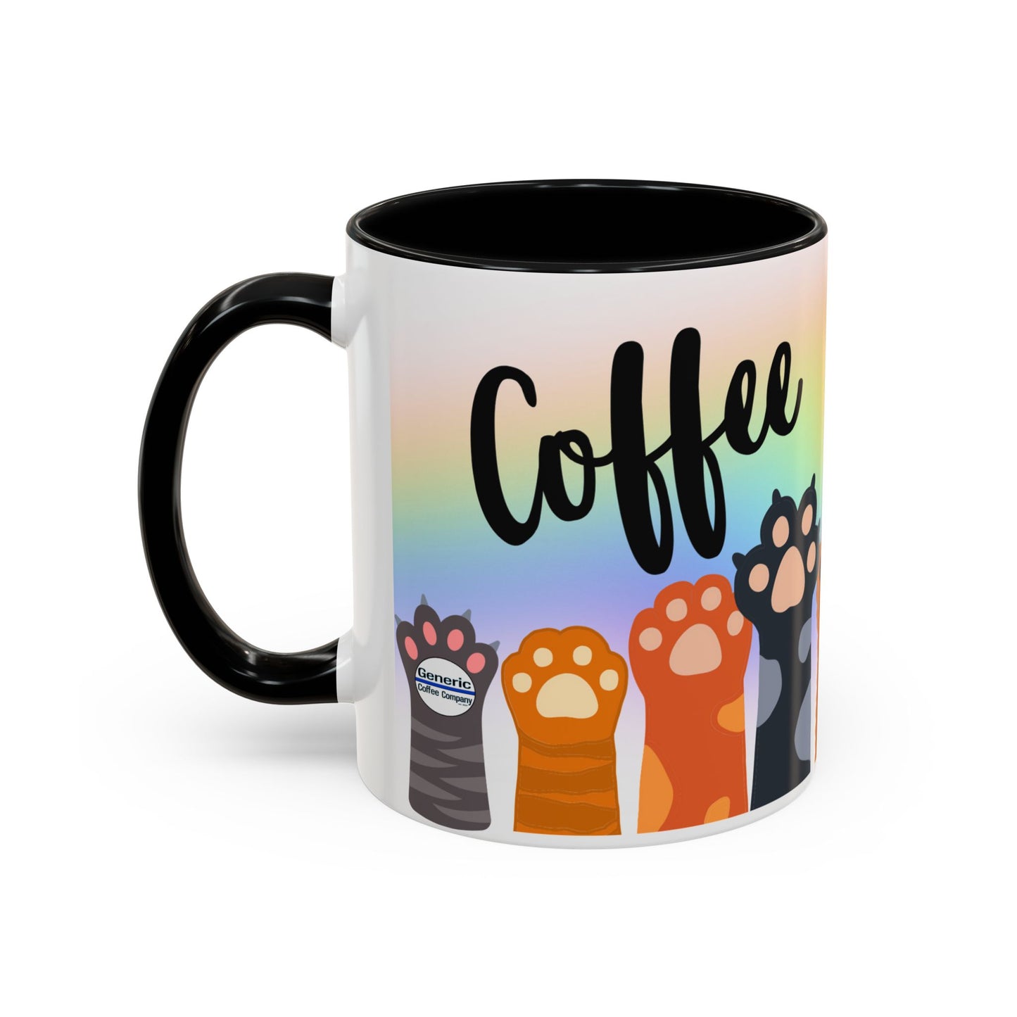 Coffee & Cats, Generic Coffee Company, Ceramic Mug, 11oz Coffee Mugs with Colored Interior