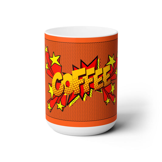 Orange Pop Art Comic Book Style Coffee Ceramic Mug 15oz