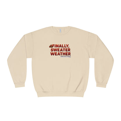 Crewneck Sweatshirt — "Finally, Sweater Weather" With Apples Cozy Fall Pullover (Orange Text)