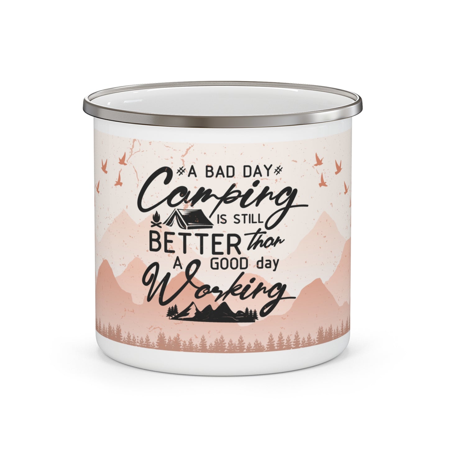 A Good Day Camping, Ombre Terracotta Pastel Funny Saying Enamel Camping Mug, 12 oz