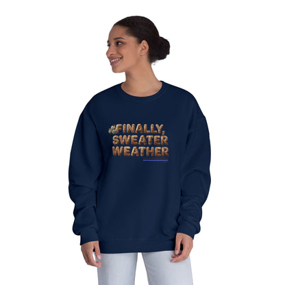 Crewneck Sweatshirt — "Finally, Sweater Weather" With Apples Cozy Fall Pullover (Tan Text)