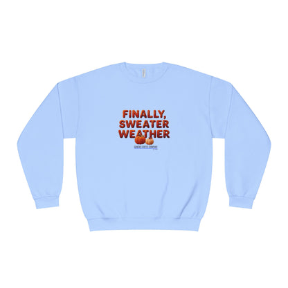 Crewneck Sweatshirt — "Finally, Sweater Weather" With Pumpkins Cozy Fall Pullover