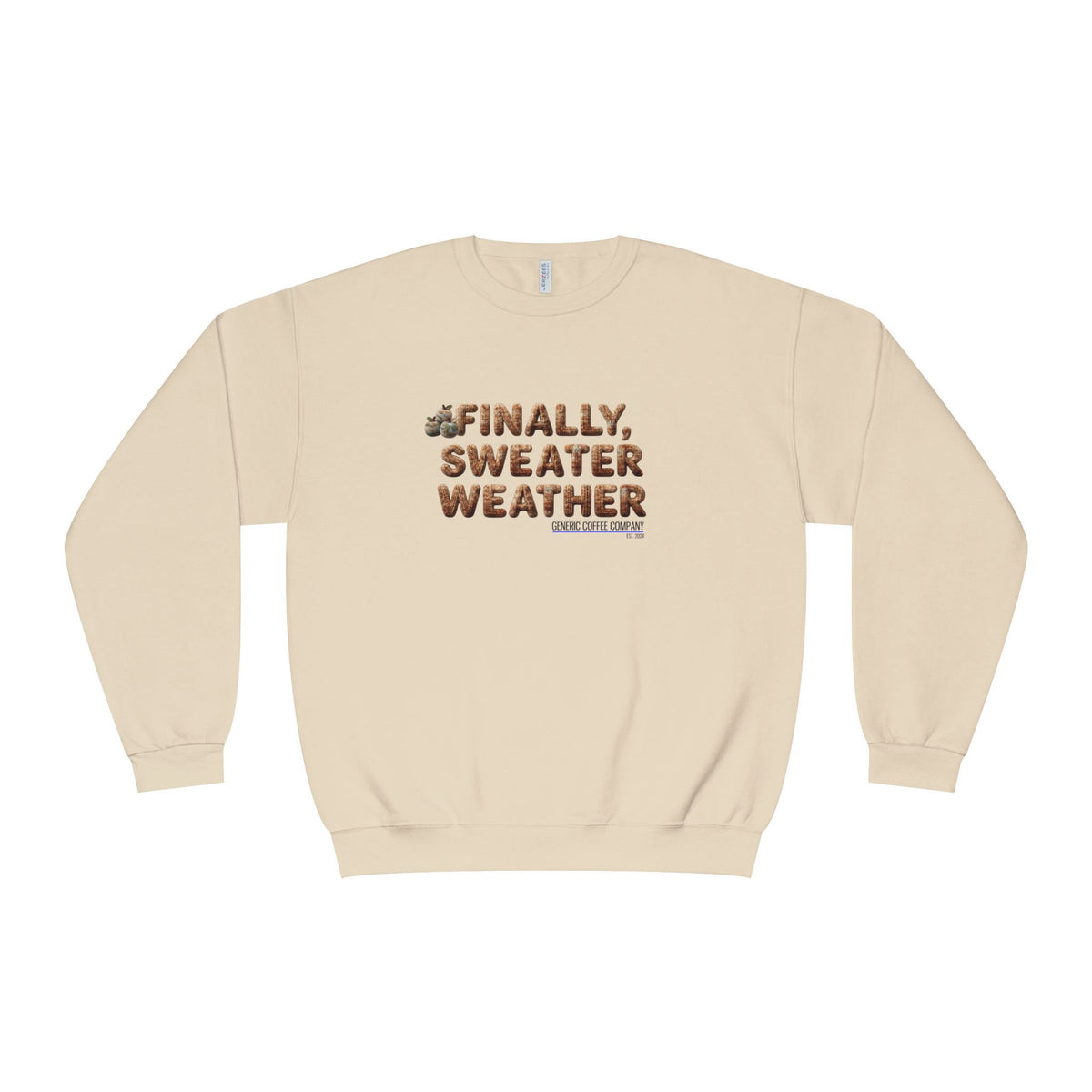 Crewneck Sweatshirt — "Finally, Sweater Weather" With Apples Cozy Fall Pullover (Tan Text)