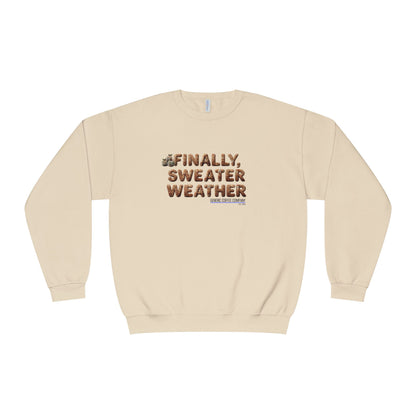 Crewneck Sweatshirt — "Finally, Sweater Weather" With Apples Cozy Fall Pullover (Tan Text)
