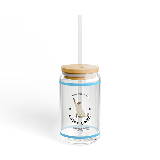 Purrfect Pairing for Cold Drinks - Siamese Cats & Coffee Sipper Glass with Lid/Straw, 16oz