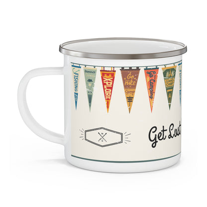 Get Lost | Go Camping, Retro Summer Camp Style Vintage Enamel Camping Mug, 12 oz