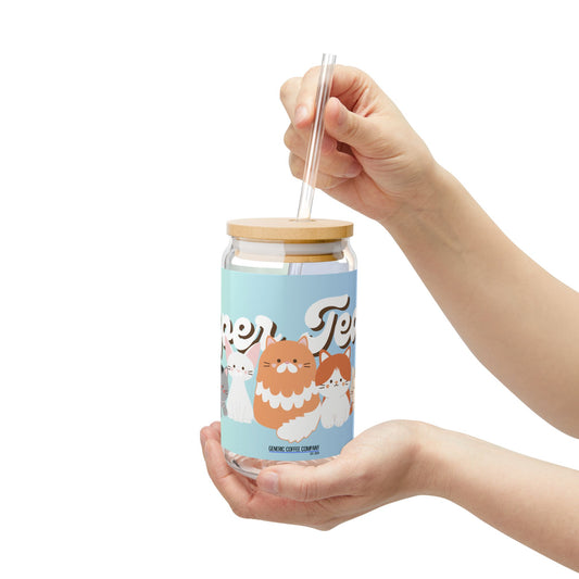 Super Team Cats Sipper Glass with Lid & Straw, 16oz