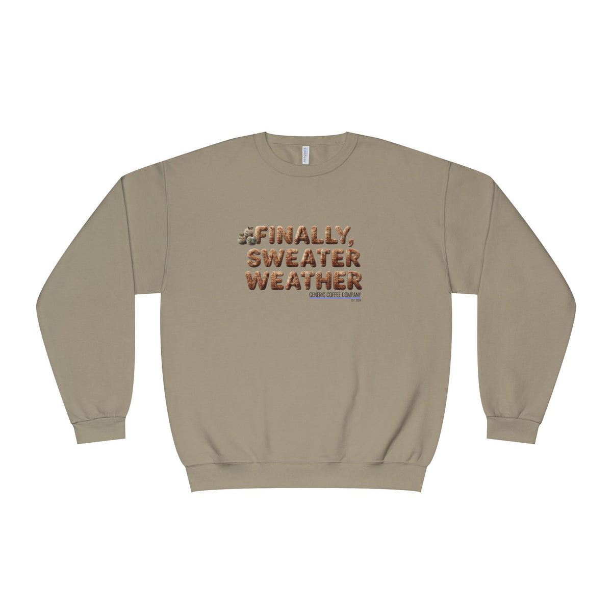 Crewneck Sweatshirt — "Finally, Sweater Weather" With Apples Cozy Fall Pullover (Tan Text)