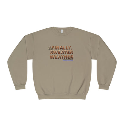 Crewneck Sweatshirt — "Finally, Sweater Weather" With Apples Cozy Fall Pullover (Tan Text)