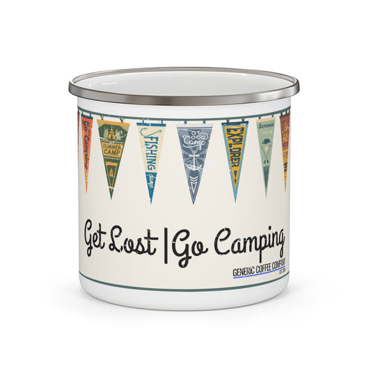 Get Lost | Go Camping, Retro Summer Camp Style Vintage Enamel Camping Mug, 12 oz