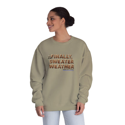 Crewneck Sweatshirt — "Finally, Sweater Weather" With Apples Cozy Fall Pullover (Tan Text)