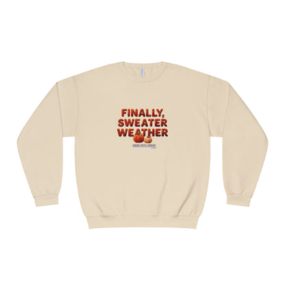 Crewneck Sweatshirt — "Finally, Sweater Weather" With Pumpkins Cozy Fall Pullover